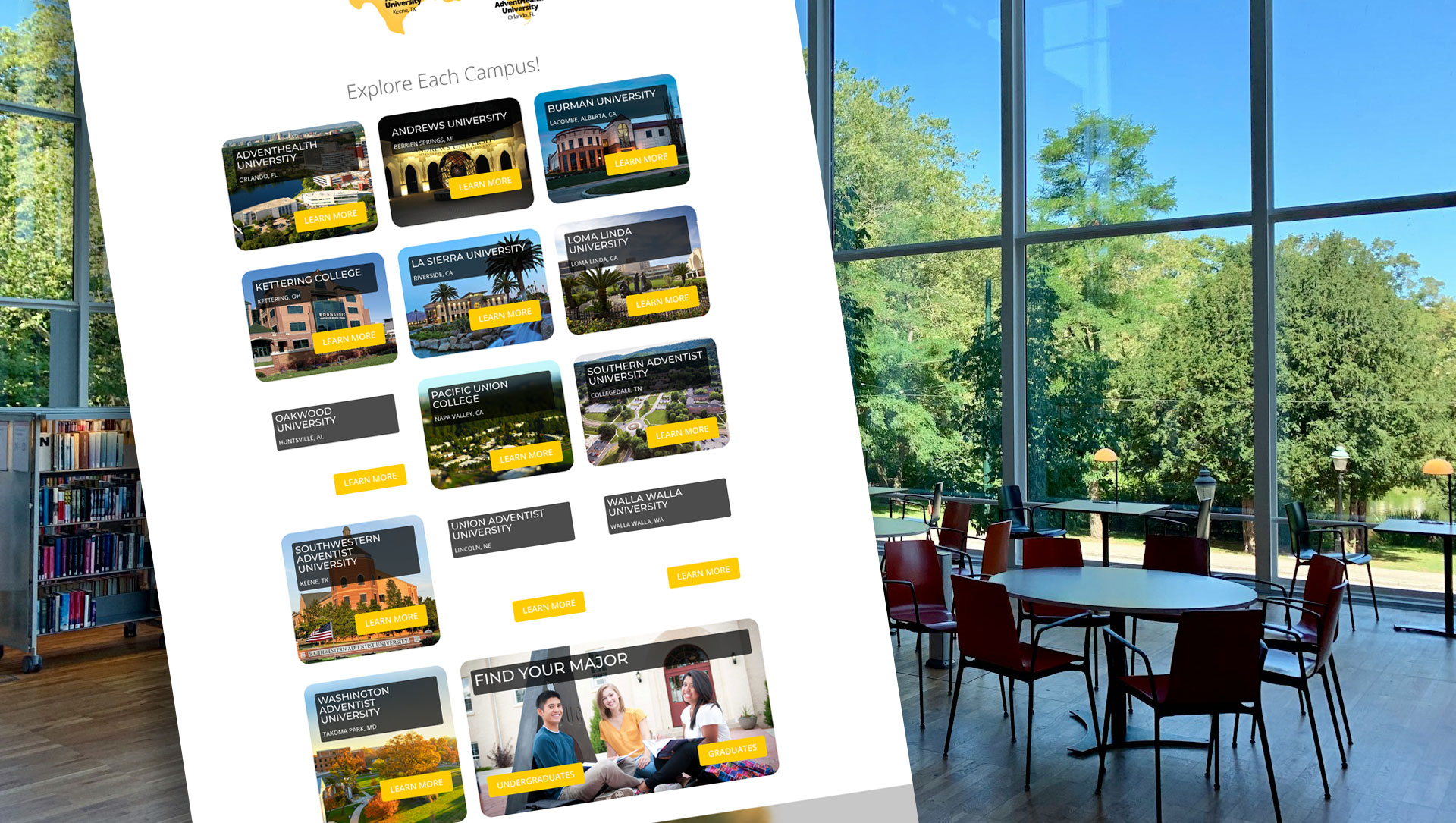 Adventist Colleges mega navigation Divi website