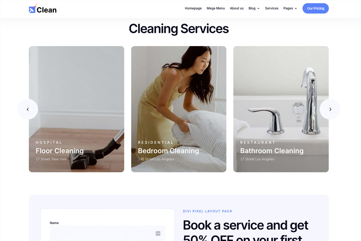 Cleaning business website design example