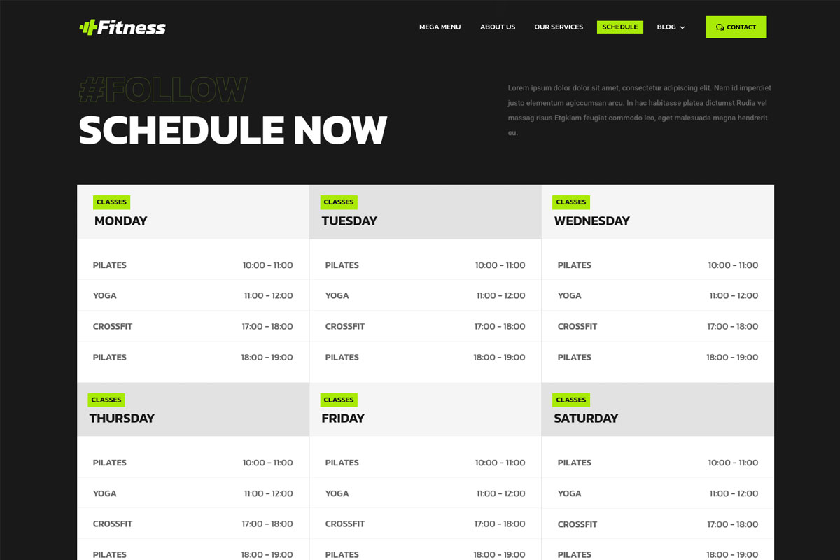 Fitness and wellness website design example