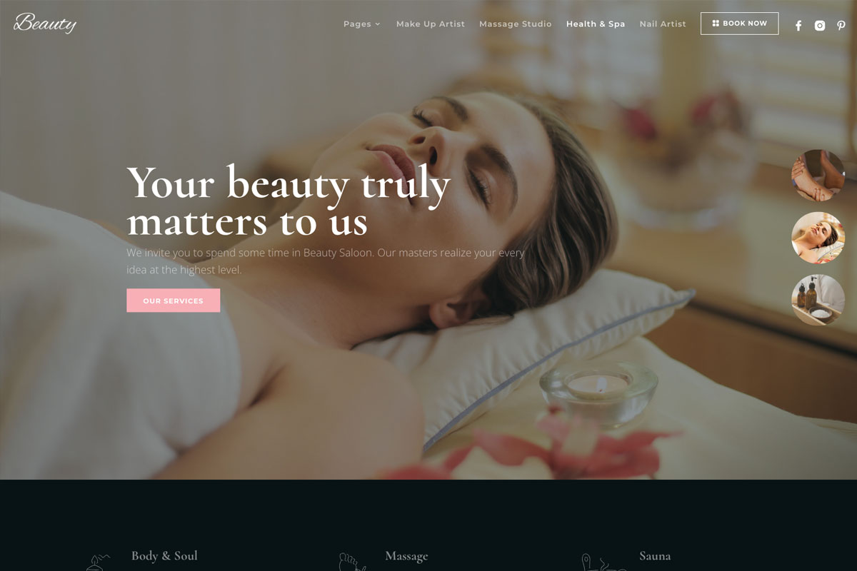 Med spa and beauty website design example