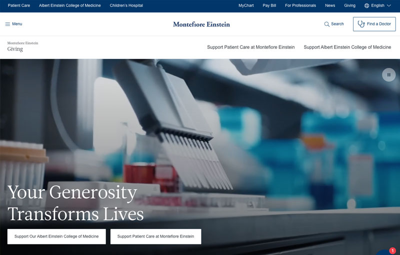 Montefiore Einstein Giving digital experience